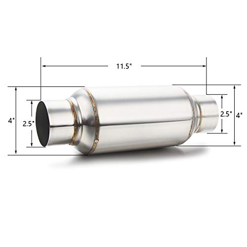 LCGP 2.5'' Inlet & Outlet Universal Muffler, 11.5'' Overall Length Stainless Steel Resonator - color: Silver, size: 2.5" Inlet 11.5" Overall Length