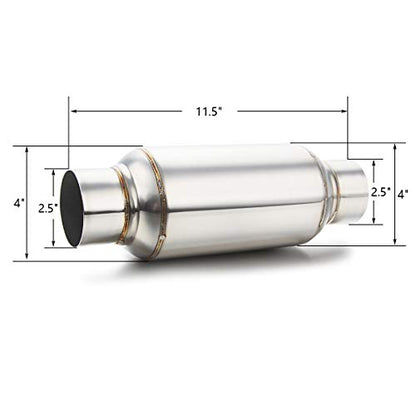 LCGP 2.5'' Inlet & Outlet Universal Muffler, 11.5'' Overall Length Stainless Steel Resonator - color: Silver, size: 2.5" Inlet 11.5" Overall Length