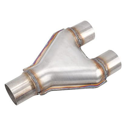 T409 Stainless Steel Y Pipe 2'' Inch ID Single to 2'' Inch ID Dual Stamped Exhaust Adapter Connector, Overall Length: Approx. 10", Universal - size: 2" Single to 2" Dual