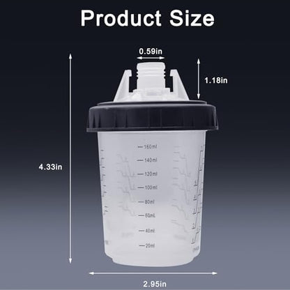 Disposable Paint Sprayer Mixing Cup for Automotive Paint Gun, HVLP Paint Spray Paint Gun 6 Ounce (160ml) Kit with 10 Cups and Lids System, 1 Hard Cup with Retainer Ring and 2 Plugs - size: 6 Ounce Kit