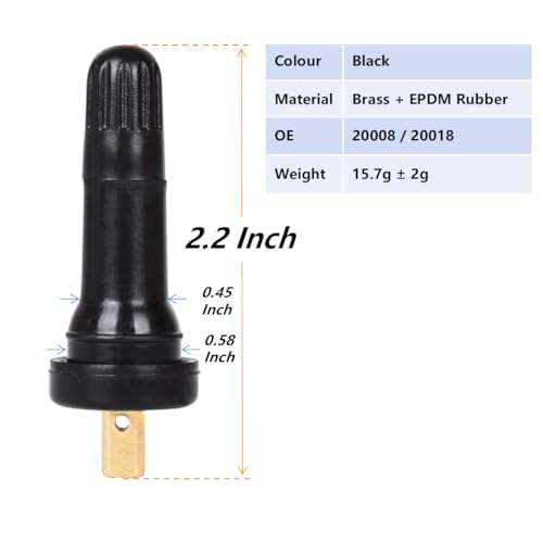 8Pcs TPMS Valve Stems Rubber Snap-in 20008 20018 Tubeless Tire Sensor Valves for 0.453'' Rim Holes Universal Fit for Most Passenger Vehicles