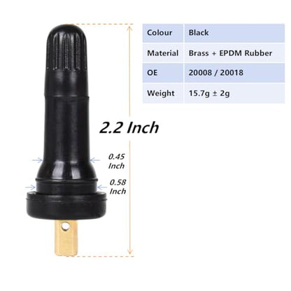 8Pcs TPMS Valve Stems Rubber Snap-in 20008 20018 Tubeless Tire Sensor Valves for 0.453'' Rim Holes Universal Fit for Most Passenger Vehicles