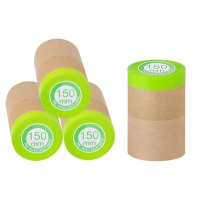 4 Rolls Pre-Taped Masking Paper for Painting, Tape and Drape Painters Paper, Paint Adhesive Protective Paper Roll for Covering Skirting, Door Frames, Cars (6 Inch x 50 Feet)