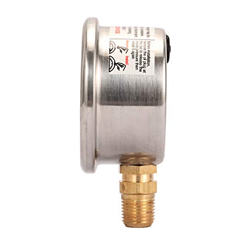 MEASUREMAN 1-1/2" Dial Size, Glycerin Filled Fuel Pressure Gauge, 304 Stainless Steel case, 0-15Psi, +/-3-2-3%, 1/8" NPT Lower Mount - size: 0-15 psi, style: Lower Mount