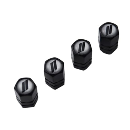 (Set of 4) 63mm=2.5 inches // Slash Wheel Center Caps Covers HubCaps + Tire Valve Stem Caps Trim for Dodge Charger Challenger Durango Hornet Dart R/T SRT Magnum Nitro Journey Caliber Avenger - color: black // on silver wheel caps + tire valve caps