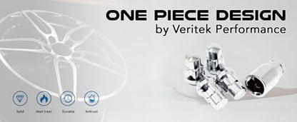 Set of 4 Veritek 14x1.5mm 1.40 Inch Chrome Acorn Bulge Tuner Socket Style Wheel Locks for Aftermarket Custom Wheels