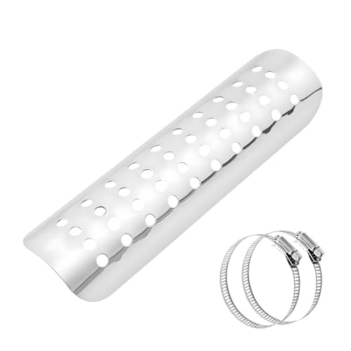 Motorcycle Heat Shield, Aluminum Alloy Exhaust Pipe Heat-Shield Baffle Cover with 2 Clamps, Motorbike Muffler Pipe Protector Heat Insulation Guard with Ventilation Holes (Silver) - color: Silver