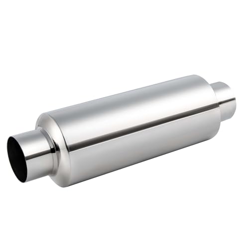 EVIL ENERGY 2.5" Resonator Muffler, 2.5" Inlet & Outlet (OD) Stainless Steel Universal Straight Through Muffler, Deep Tone for Modern Trucks, Muscle Cars & Daily Drivers - color: Silver, size: 2.5 inch
