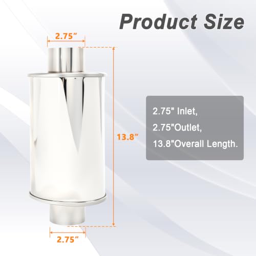 2.75'' Inch Ultra Quiet Exhaust Resonator,Performance Muffler Resonator 2.75" Inlet 2.75" Outlet 14" Overall Length T304 Stainless Steel Universal Fitment - size: 2.75''Inch