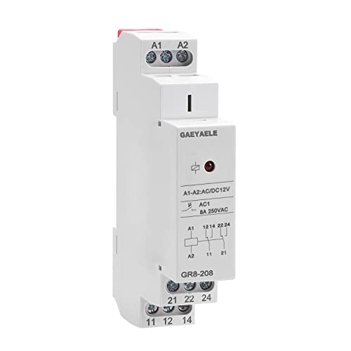 12V AC/DC 8A 2SPDT Din Rail Switch Relay (GR8-208, Automatic Operation Mode, Intermediate Relay, Automotive Relay Control Module Relays) - size: GR8-208,AC/DC 12V