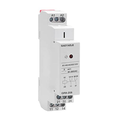 12V AC/DC 8A 2SPDT Din Rail Switch Relay (GR8-208, Automatic Operation Mode, Intermediate Relay, Automotive Relay Control Module Relays) - size: GR8-208,AC/DC 12V