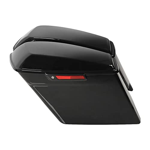 TCT-MOTORPARTS Gloss Black 5 Inch Stretched Saddlebags Extended Saddle Bags w/Black Latches Fit for 2014-2024 Harley Touring Road King Road Glide Street Glide Electra Glide Ultra-Classic - color: Vivid Black w/ Black Latches, size: Stretched