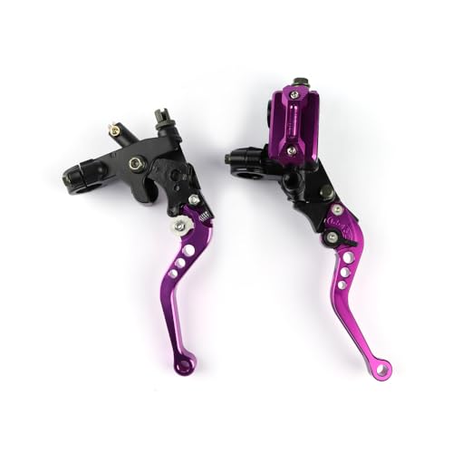 Universal Motorcycle 7/8" 22mm Brake Master Cylinder Reservoir Handlebar Clutch Lever CNC Left & Right Set Compatible with Honda Kawasaki Suzuki Yamaha Purple