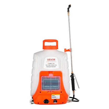 VEVOR Battery Powered Backpack Sprayer, 0-90 PSI Adjustable Pressure, 4 Gallon Tank, Back Pack Sprayer with 8 Nozzles and 2 Wands, 12V 8Ah Battery, Wide Mouth Lid for Weeding, Spraying, Cleaning - size: 4 Gal