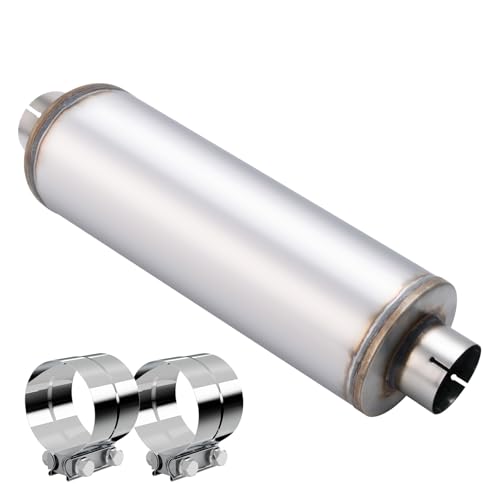 4 Inch Exhaust Muffler with Clamp, 4" Inlet/Outlet 30" Overall Length Resonator, Stainless Steel Straight Through Design Performance Muffler with Clamp, 1 PC - size: 4'' inlet, 8'' body width