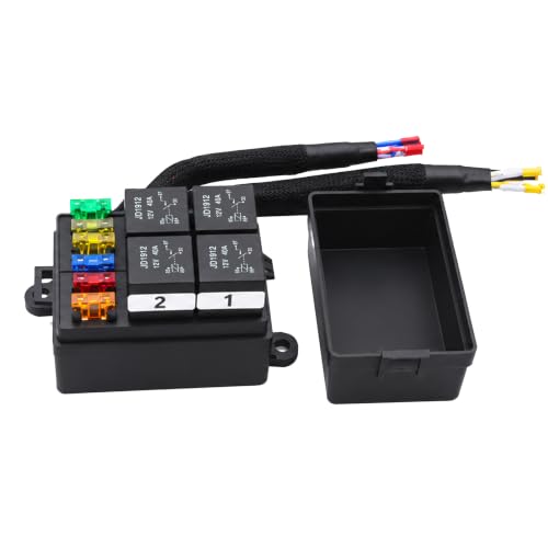 12V Pre-Wired Fuse and Relay Box Kit with 4 x 40A Relays & 6 ATC/ATO Fuses, Universal 4-Pin Relay Block for Cars, Trucks - size: 40A 4 Relay 6 Fuse