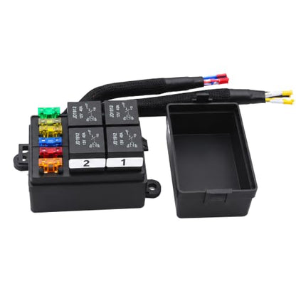 12V Pre-Wired Fuse and Relay Box Kit with 4 x 40A Relays & 6 ATC/ATO Fuses, Universal 4-Pin Relay Block for Cars, Trucks - size: 40A 4 Relay 6 Fuse