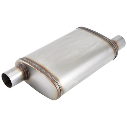 Universal 409 Stainless Muffler Straight-Through Performance Muffler Exhaust, offset in | offset out (3") - size: 3"