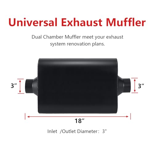 Mufflers 2 Chamber 3" Universal Muffler Performance Exhaust Muffler 3.0 IN Pipe,Aggressive Sound,Black(3" center in/out) - size: 3" center in | 3" center out | overall 18", style: Center in | Center out