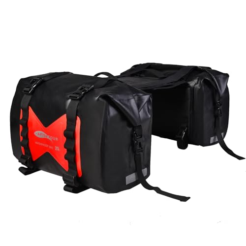 Waterproof Motorcycle Saddlebags - 50L Motorcycle Luggage Bags for Motorbike Travel - Motorcycle Panniers Bags - Detachable Bag for Scooter, Honda, Suzuki, Yamaha (Red, 2 Pack) - color: Red, size: 50L