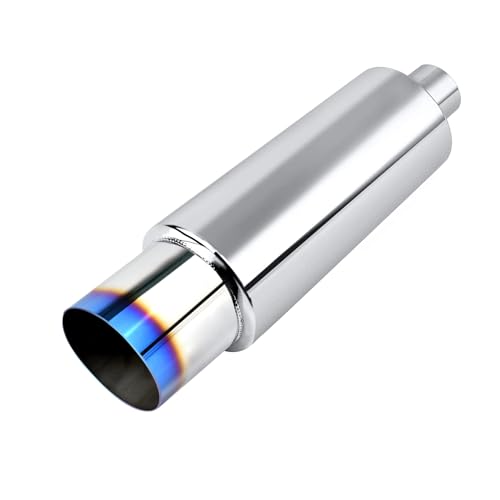 EVIL ENERGY 3" Exhaust Muffler, 3" Inlet (OD) 4" Outlet Stainless Steel Universal Straight Through N1 Style Burnt Exhaust Tip, Deep Tone for Modern Trucks, Muscle Cars & Daily Drivers - color: Blue, size: 3" Inlet 4" Outlet
