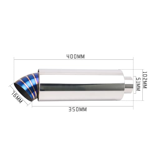 Blue Burned Tip High Flow Exhaust Muffler – 2 inch Inlet 3 inch Outlet, 15.75" Stainless Steel Muffler with 2 Clamps for Cars & Motorcycles