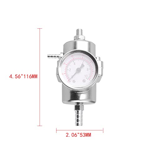 BARTOO Adjustable Fuel Pressure Regulator Kit with 0-140 PSI Gauge, Silver - color: Silver