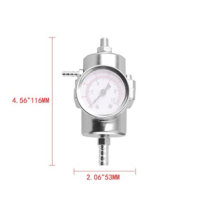 BARTOO Adjustable Fuel Pressure Regulator Kit with 0-140 PSI Gauge, Silver - color: Silver