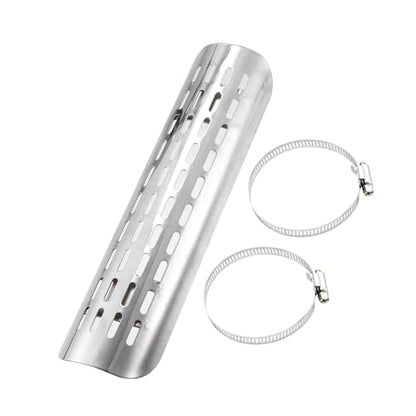 1 Set Universal Motorcycle Exhaust Heat Shield Chrome Exhaust Pipe Heat Insulation Shield Muffler Guard with 20-70mm Clamps Silver Tone Auto Replacement Parts