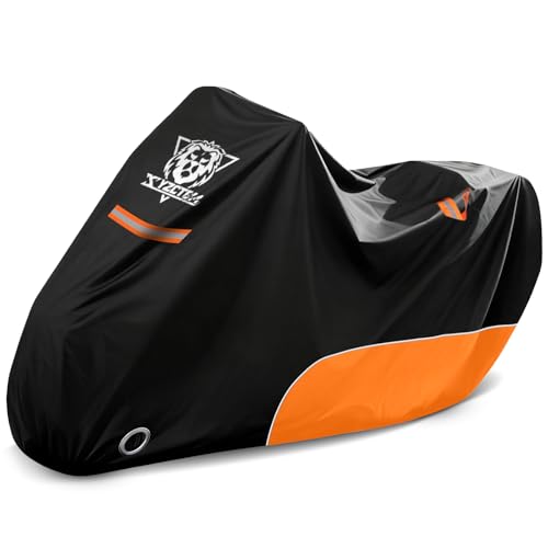 XYZCTEM Motorcycle Cover All Season Waterproof Outdoor Protection - color: Orange, size: 104"