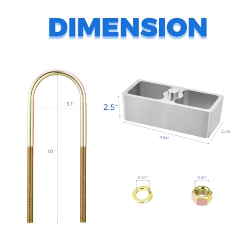 Universal Leaf Spring Lowering Block Kit, 2.5 Inch, 2-1/2" Wide, 5" Long, Zinc-Plated U-Bolts, Premium Steel Construction for Long-Lasting Finish - size: 2.5 Inch