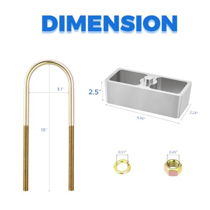 Universal Leaf Spring Lowering Block Kit, 2.5 Inch, 2-1/2" Wide, 5" Long, Zinc-Plated U-Bolts, Premium Steel Construction for Long-Lasting Finish - size: 2.5 Inch