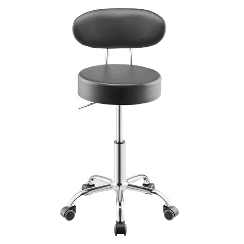 VEVOR Shop Stool with Backrest, Pneumatic Height Adjustable Garage Seat, 300 lbs Load, Roller Creeper Seat, 360 Swivel Padded Workshop Stool, Black - style: with Backrest and Casters