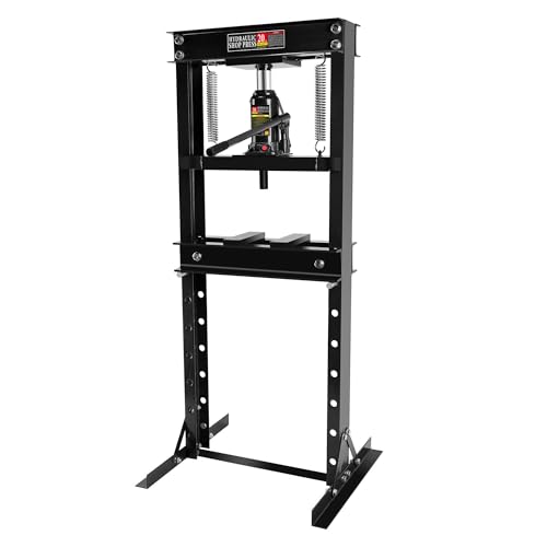20 Ton Hydraulic Shop Press – Heavy-Duty H-Frame Floor Press with Adjustable Worktable, Stamping Plates – for Bending, Straightening, Installing Bearings & U-Joints – Garage & Workshop Tool