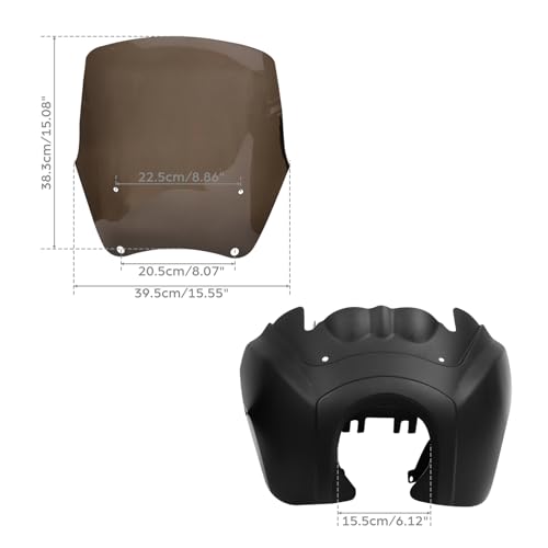 TCMT Headlight Fairing Cover with 15'' Smoke Windshield Fits For Harley Dyna FXDXT T-Sport (Matte Black+Smoke) - color: Matte Black(Smoke Shield)