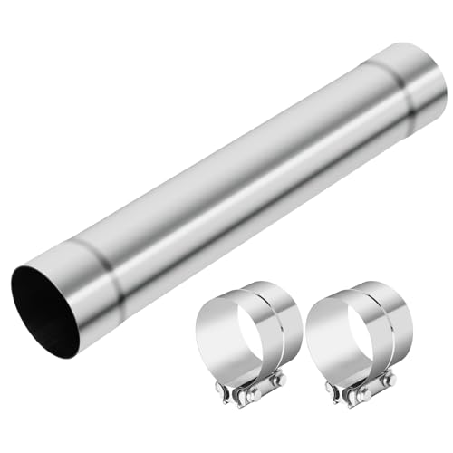 LCGP 4 Inch Straight Exhaust Pipe, 4" Stainless Steel Straight Muffler Replacement Pipe, 20" Length Mandrel Exhaust Tube with Two Lap Joint Band Clamps(New Version) - size: 4 Inch, style: 20 Inch Long