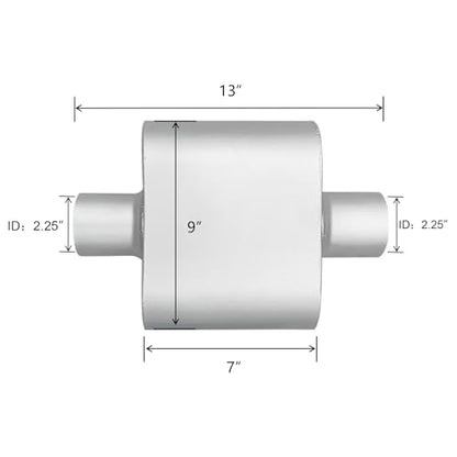 2.25" ID Center/Center Single Chamber Muffler Pair - Aggressive Deep Sound, Aluminized Steel, Welded/Clamp-On (13" Total Length) - size: 2.25 Inch-Silver