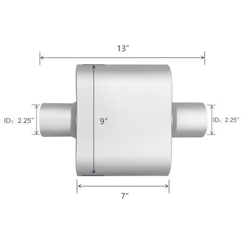 2.25" ID Center/Center Single Chamber Muffler Pair - Aggressive Deep Sound, Aluminized Steel, Welded/Clamp-On (13" Total Length) - size: 2.25 Inch-Silver