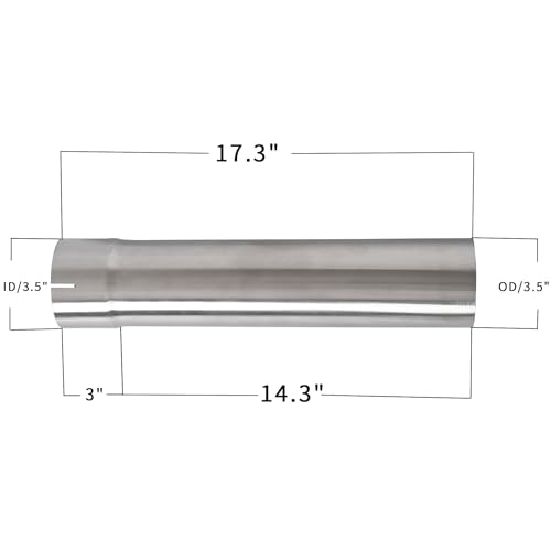 3.5 Inch Exhaust Pipe, T304 Stainless Steel (SS Tubo), Flared Slotted, Polished Finish, Tailpipe 17.3” L, 3 1/2” OD to ID Adapter, Straight Tubing - size: QK3.5"-17.3"