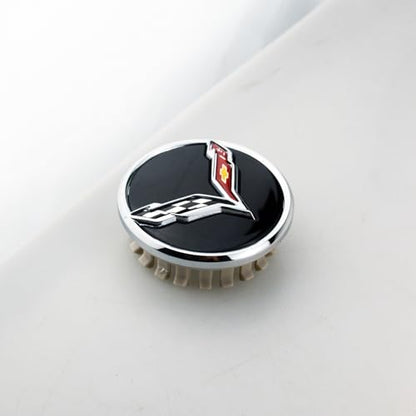1Pc 2014+ C7 Corvette Stingray Center Caps w/Crossed Flag Logo Trim Set 23217059 (Chrome) - color: Chrome