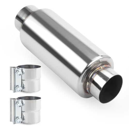 2.5" Inlet & Outlet Universal Muffler with Clamp, 12" Overall Length Stainless Steel Resonator - size: 2.5 inch