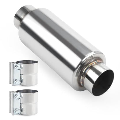 2.5" Inlet & Outlet Universal Muffler with Clamp, 12" Overall Length Stainless Steel Resonator - size: 2.5 inch