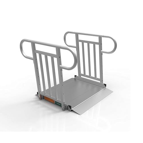 EZ-ACCESS - Portable Wheelchair Ramp and Aluminum Ramp with Handrails - Heavy Duty Mobility Device, Handicap Ramp with Textured Surface for Steps & Vertical Picket Handrails - 3G 3-Foot, Silver - size: 36 Inch (Pack of 1), style: Ramp + vertical picket ra