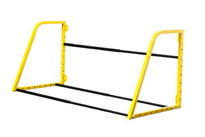 MaxxHaul 50256 Heavy‑Duty Adjustable Wall‑Mount Tire Storage Rack – Telescoping 32–48″ Width, 375 lb Capacity, Powder‑Coated Steel, 51.75″W x 28″D x 28″H – Garage/Shop - color: Yellow
