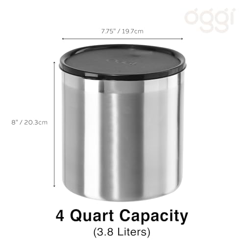 Oggi Stainless Steel Jumbo Grease Container with Removable Strainer and Snug Lid. Perfect container for fryer oil, bacon drippings, lard and ghee oil. Large capacity can - 1 Gall / (Pack of 3) - size: 4 Quarts (Pack of 3)