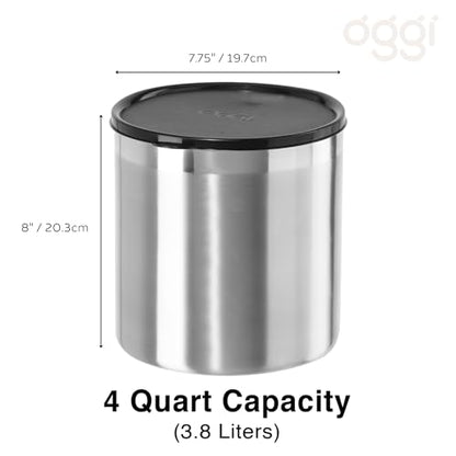 Oggi Stainless Steel Jumbo Grease Container with Removable Strainer and Snug Lid. Perfect container for fryer oil, bacon drippings, lard and ghee oil. Large capacity can - 1 Gall / (Pack of 3) - size: 4 Quarts (Pack of 3)