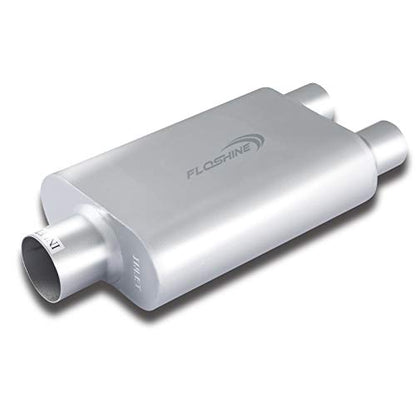 Universal Mufflers Performance Automotive Exhaust Aluminized Steel Muffler Dual Chamber 3" center inlet (ID) 2.25" dual outlet (ID) FH430422 - color: Silver, size: 3" in - 2.25" dual out