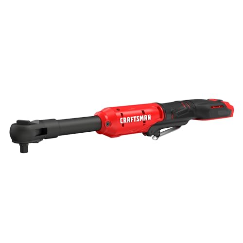 CRAFTSMAN V20 Electric Ratchet, Extended Reach, Cordless 3/8 Ratchet with Multi-Size 1/4 and 1/2 Drive Interchangeable Anvils, LED Light, 300 RPM, 40 ft-lbs Torque, Battery Not Included (CMCF936B) - style: NEW V20 3/8 Inch Drive Extended Head Ratchet