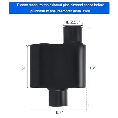Universal Mufflers,Performance Automotive Exhaust Muffler，Single Chamber 2.25 inch inlet (ID) 2.25 inch outlet (ID) Black FH72441 - color: Black, size: 2.25"