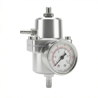 Universal Adjustable Fuel Pressure Regulator Kit 0-140 PSI Gauge Blue Aluminum FPR 11cm(4.33") Height for Gasoline Injection Performance (Silver) - color: Silver